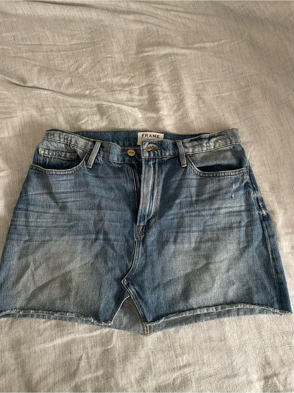 Frame Denim Light Blue Washed Denim Mini Skirt